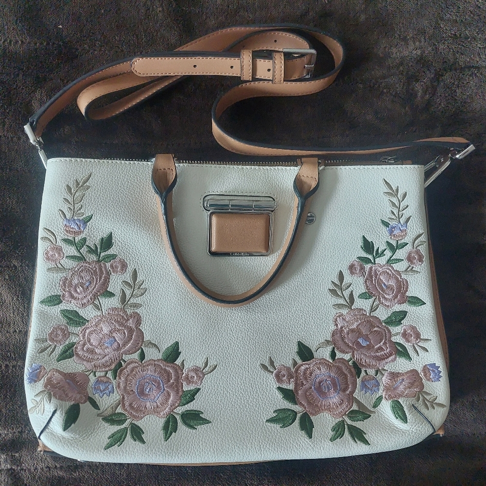 Calvin Klein Desert Flower Embroidered Satchel Handbag